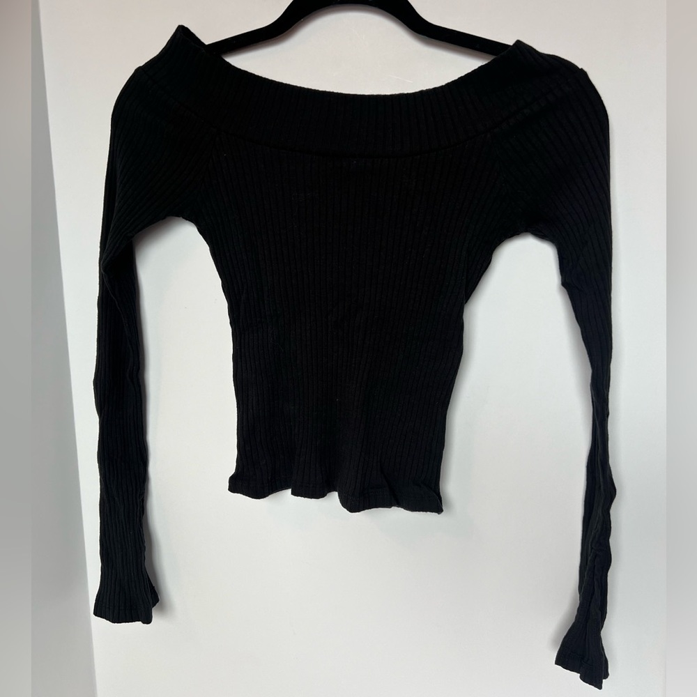 Black Knit Off Shoulder Long Sleeve